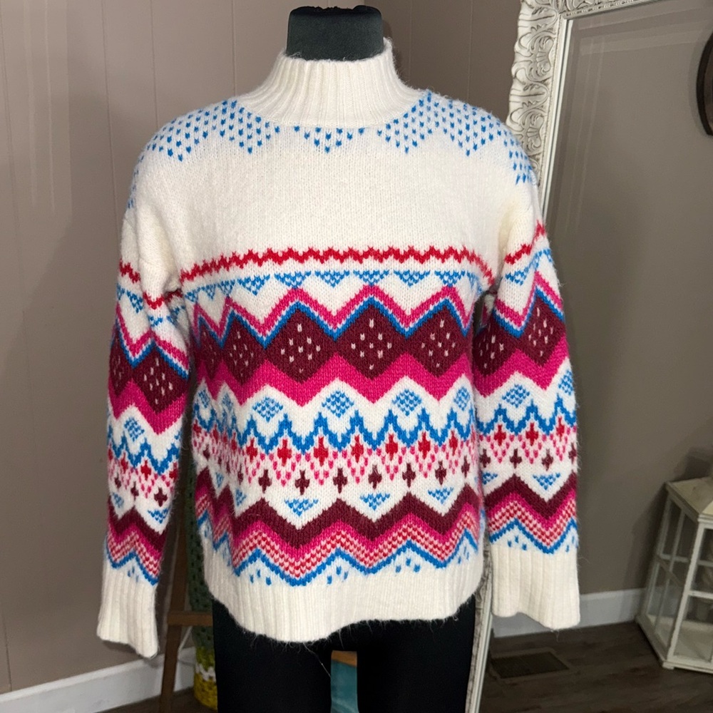 LOFT • Whisper White Fair Isle Sweater